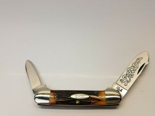 Vintage Case XX 52131 SSP 3 Dot Blue Scroll 2 Blade Canoe Stag Handles 1977 2