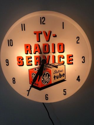 Vintage 50’s Ge Tv Tubes Radio Service Lighted Clock 16” Dualite