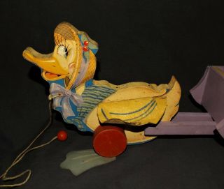 Vintage 1937 Fisher Price Ducky Flip - Flap 717 Wings & Feet Wood Duck Pull Toy
