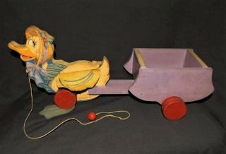 VINTAGE 1937 FISHER PRICE Ducky Flip - Flap 717 Wings & Feet WOOD DUCK PULL TOY 2