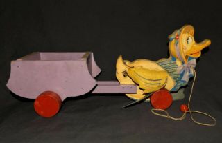 VINTAGE 1937 FISHER PRICE Ducky Flip - Flap 717 Wings & Feet WOOD DUCK PULL TOY 3