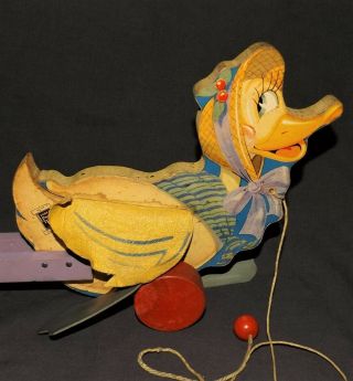 VINTAGE 1937 FISHER PRICE Ducky Flip - Flap 717 Wings & Feet WOOD DUCK PULL TOY 4