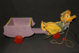 VINTAGE 1937 FISHER PRICE Ducky Flip - Flap 717 Wings & Feet WOOD DUCK PULL TOY 9