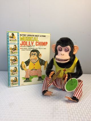 Vintage Daishin Musical Jolly Chimp Monkey With Box & Tag