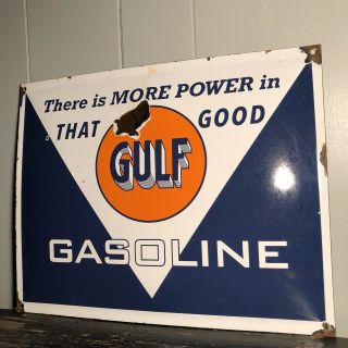 Gulf Gasoline Porcelain Pump Plate Sign Gas Service Station Vintage