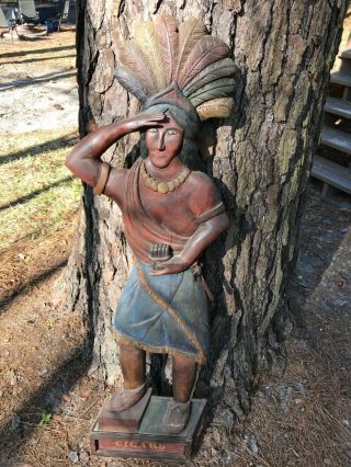 Vintage Cigar Tobacco Store Indian Wooden Hand Carved By Lowell E Sturrup