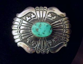 Vtg Thomas Singer Sterling & Turquoise Native American Navajo Belt Buckle