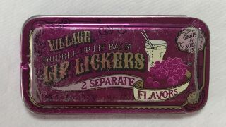 Vintage Village Lip Lickers Balm Grape Soda.  3 Oz Tin Near Full Double Up Flavor
