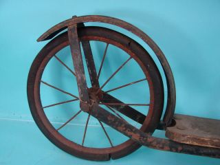Vtg Antique Early 1900 ' s Metal & Wood Kids Children ' s Push Scooter Wheel Cart 2