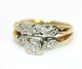 Vintage 14k Yellow Gold & Diamond Soldered Womens Wedding Ring: Size 5, .  30 Tdw