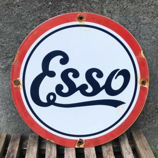 Vintage Esso Motor Oil Porcelain Sign Gasoline Service Station Pump Plate