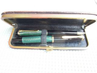 Vintage Green Striped Pelikan 400 Fountain Pen And Pencil Set