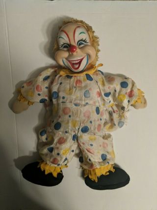 Vtg Rushton Clown Doll Rubber Face Plush Stuffed Animal Circus Intact Body