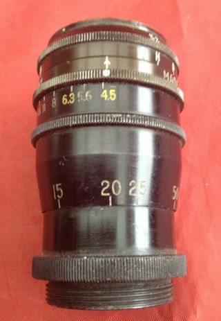 Vintage Black Military C Mount Kodak f=4.  5 Lens for 16mm Movie Camera (NR) 3
