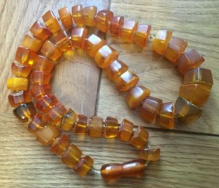 Old Real Cognac Amber Necklace V Unusual Sliced Facetted Beads Chunky 48g 50cm
