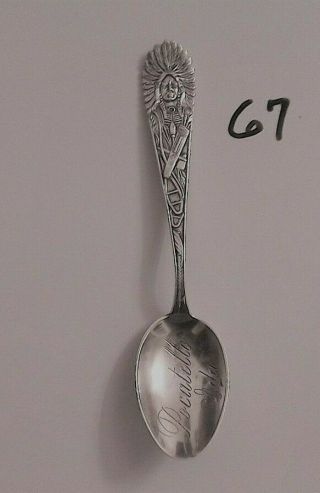 Antique Sterling Souvenir Spoon American Indian In Headress