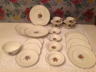 Vtg Grindley Ivory The Cannes Bone China Dinnerware 25pieces: 4x6 Place Setting