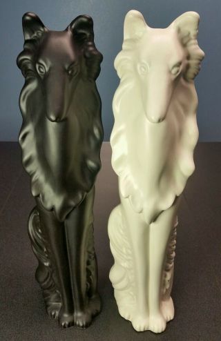 Vintage Art Deco Collie Dog Figurine Statue - Mid Century Ceramic Pair - Usa