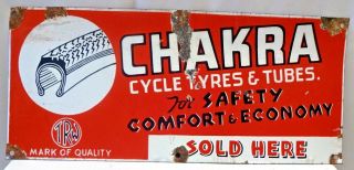 Vintage Cycle Tire&tubes Chakra Brand Advertising Sign Porcelain Enamel Rare 48
