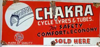Vintage Cycle Tire&Tubes Chakra Brand Advertising Sign Porcelain Enamel Rare 48 2