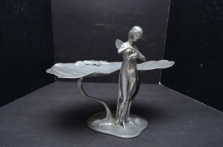Vintage William Roberts Pewter Nymph Art Nouveau Sculpture Fairy Woman Girl Dish