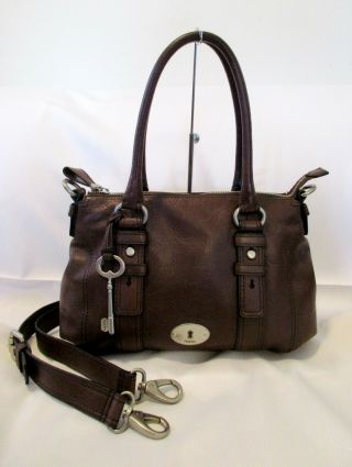 Nwot Fossil Long Live Vintage Brown Leather Attache Style Shoulder Bag Handbag
