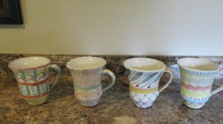 4 Vintage Mackenzie Childs Coffee Cups Mugs Aalsmeer Madison & Taylor