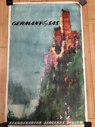 Vintage Airline Poster Sas Scandinavan Airlines To Germany