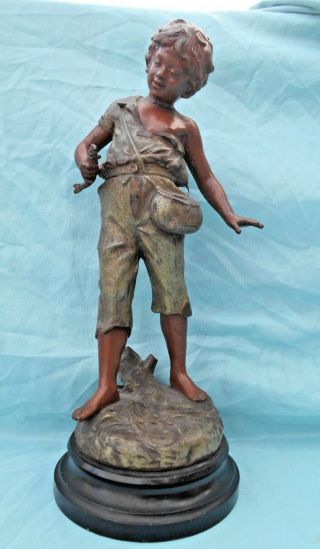 Antique French Bronze Figure Signed Aug Moreau 15 " Tall C1885