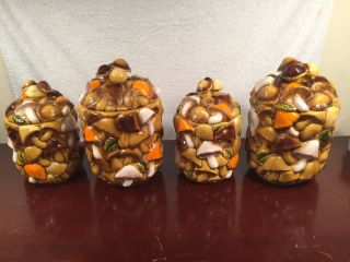 4 Piece Rare Vintage Mushroom Canister Set