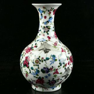 China Porcelain Vase Hand Painted Noctilucent Cranes & Flowers Mark As The Qianl