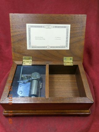 Vintage Solid Walnut Jewel Music Box Reuge 2/36 Clair De Lune & Anniv Song Video