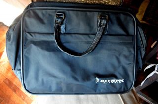 Vintage Rare Olympic Airways Black Carrying Bag Handbag Leather Handles Bottom