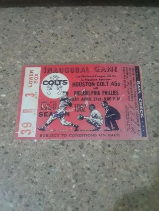 VINTAGE HOUSTON COLTS.  45s INAUGURAL GAME FIRST NATIONAL LEAGUE GAME TICKETS 62 2