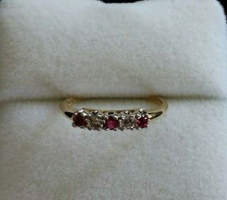 Vintage 14k Yellow Gold Ruby And Diamond Ring 5 Stone Anniversary Band Size 6