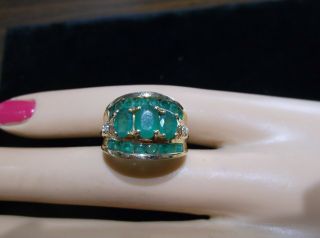 Vintage 14k Yellow Gold Emerald & Diamonds Ring