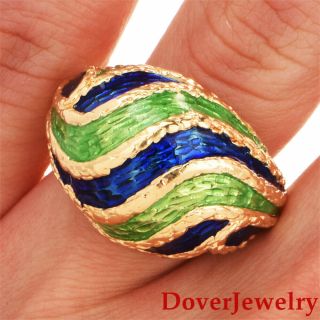 Vintage Enamel 18K Yellow Gold Wide Dome Ring 15.  1 Grams NR 5