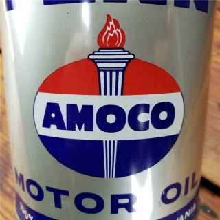 RARE Vintage 1940 ' S NOS FULL 1 QT.  AMOCO PENN w/ torch METAL MOTOR OIL CAN 2