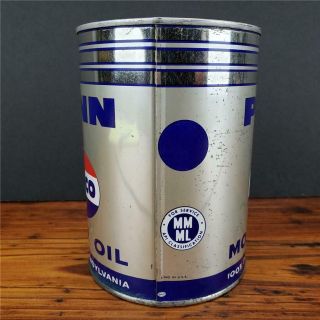 RARE Vintage 1940 ' S NOS FULL 1 QT.  AMOCO PENN w/ torch METAL MOTOR OIL CAN 6
