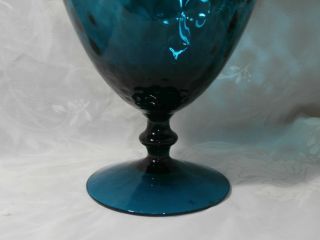 LARGE VINTAGE TEAL BLUE OPTIC ART GLASS EMPOLI APOTHECARY JAR WITH LID 14.  5 