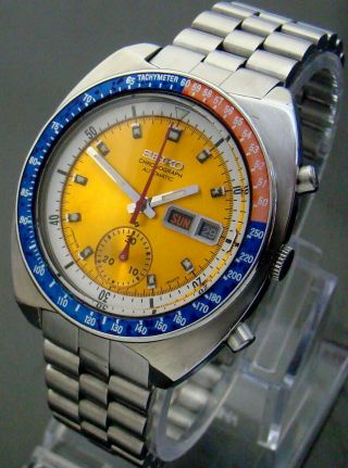 Rare 1970 Seiko Moon Pogue Pepsi Chronograph 6139 - 6002 Automatic Ss Mens Watch