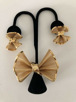 Vintage Givenchy Bow Brooch Pin And Earrings Set.
