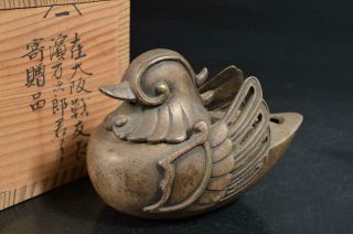 T460: Japan Xf Old Copper Bird - Shaped Incense Burner Tea Ceremony W/signed Box