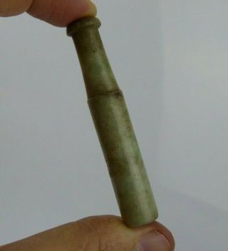 Chinese Antique Mottled Green Jade Carved Smoking Pipe Mouthpiece Qing C19th