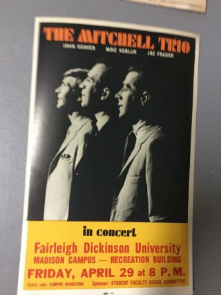Vintage The Mitchell Trio John Denver Concert Poster Fairleigh Dickinson 5