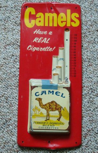 Camels Cigarettes Tin Advertising Thermometer - Sign Vintage Antique Colors