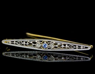 Art Deco 0.  30ctw Natural Montana Sapphire Diamond 14k Gold Filigree Pin Brooch