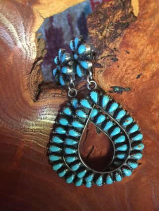 Vintage Navajo Turquoise & Sterling Silver Cluster Dangle Earrings - Gorgeous