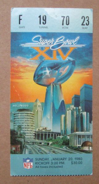 Vintage 1980 Bowl Xiv Ticket Stub Pittsburgh Steelers Vs Los Angeles Rams