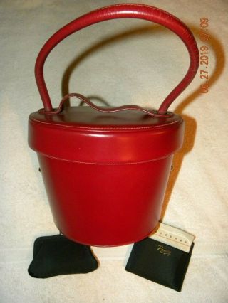 Vintage 1950s 60s Ronay Maroon Red Leather Hat Box Purse Handbag 2 Straps